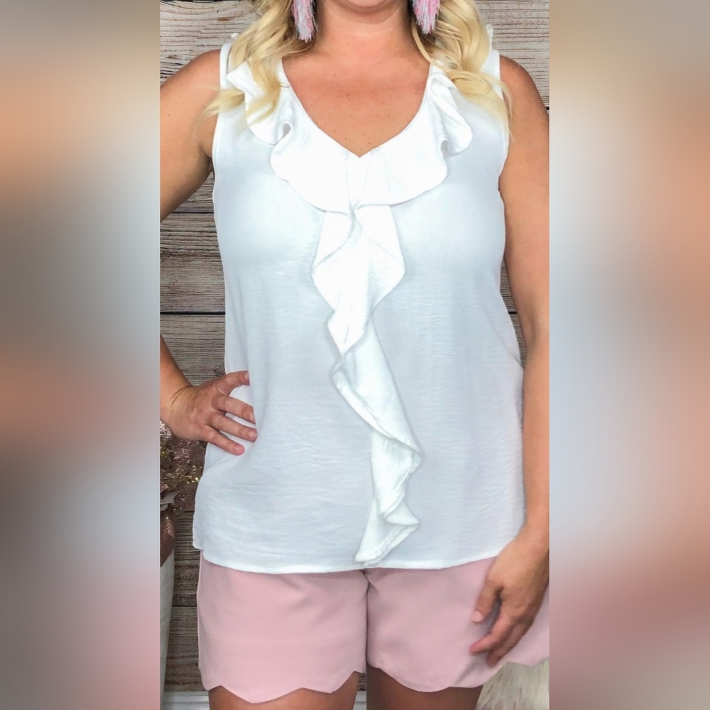 White Flutter front tank top
